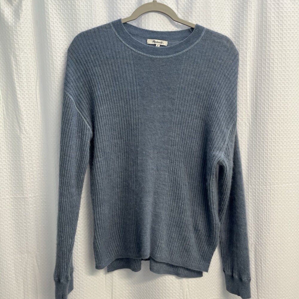 Madewell Women’s 62% Alpaca Blend Blue‎ Ribbed Knit Sweater Medium Classic 90’s